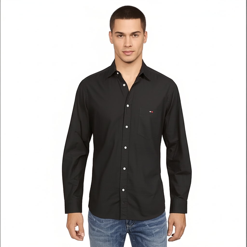 Tommy Hilfiger Men’s Long Sleeve Shirt, BLACK