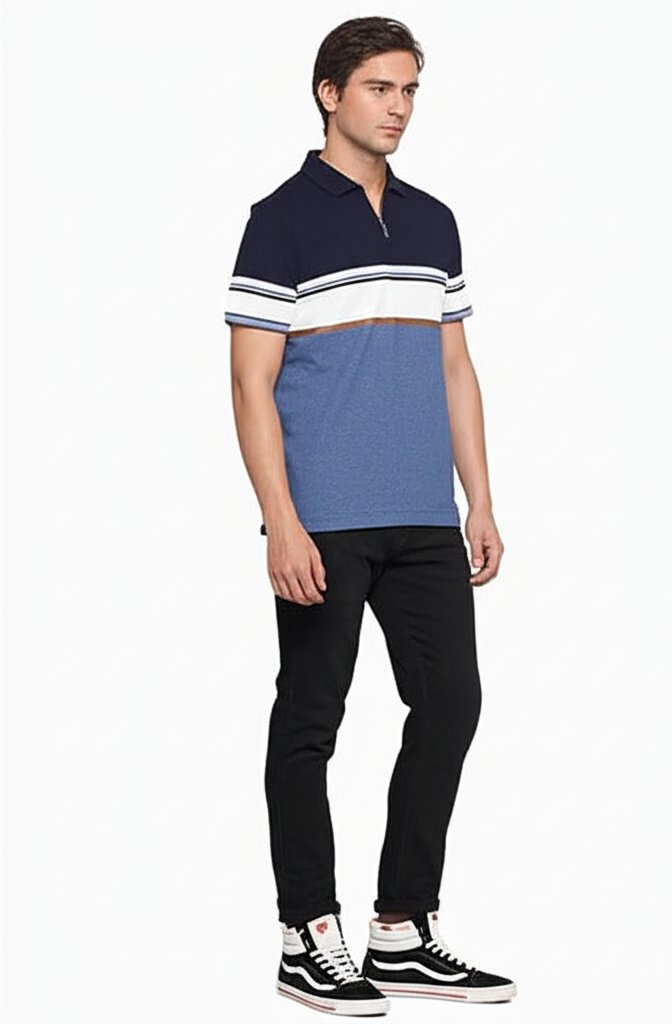 Cactus Boys Dark Blue & White Half Sleeve T-Shirt
