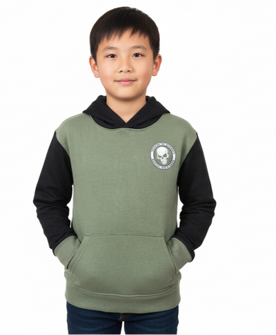 Colourful Planet Kids Hoodie, 6-20Yrs, Olive/Black Skull