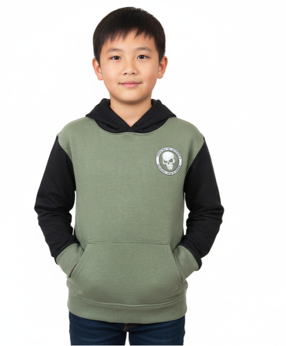 Colourful Planet Kids Hoodie, 6-20Yrs, Olive/Black Skull