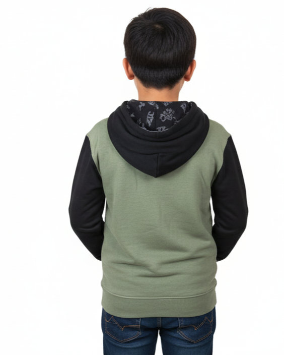 Colorful Planet Kids Hoodie, 6-20Yrs, Olive/Black Skull