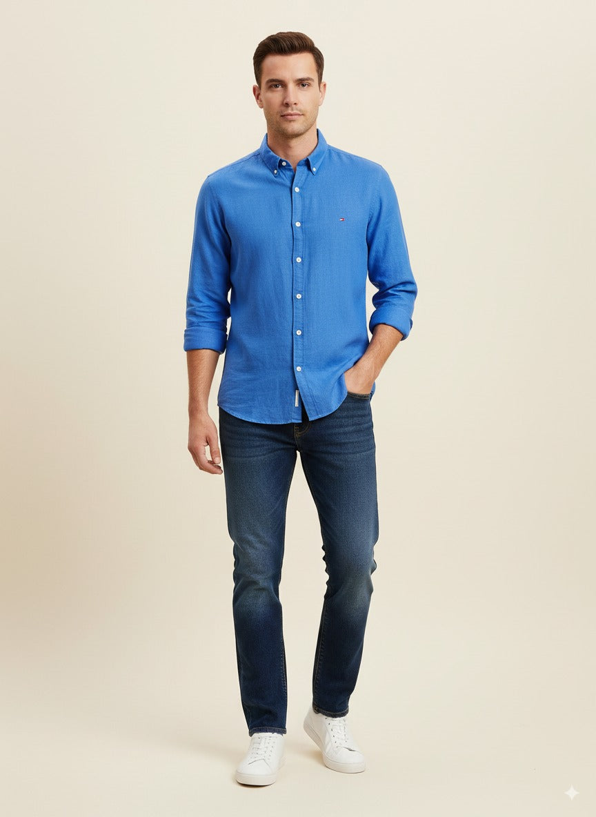 TOMMY HILFIGER CUSTOM FIT BLUE SHIRT
