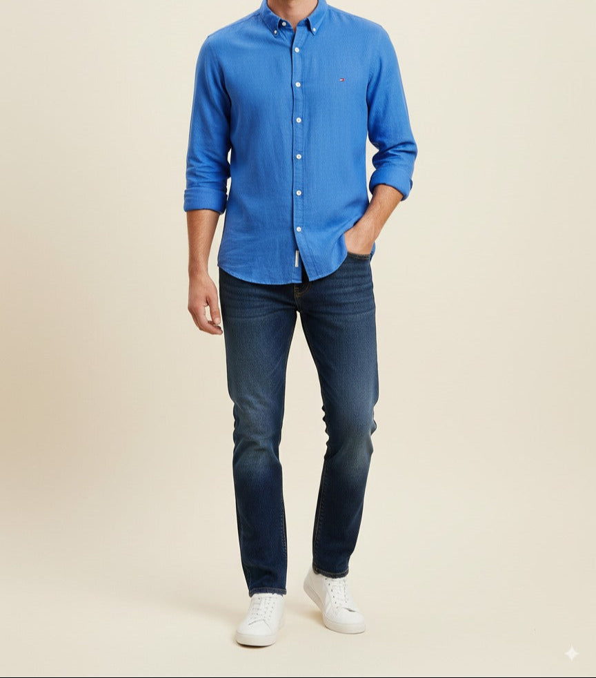 TOMMY HILFIGER CUSTOM FIT BLUE SHIRT