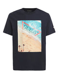 تي شيرت بطبعة الشاطئ الأزرق الداكن من Guess
