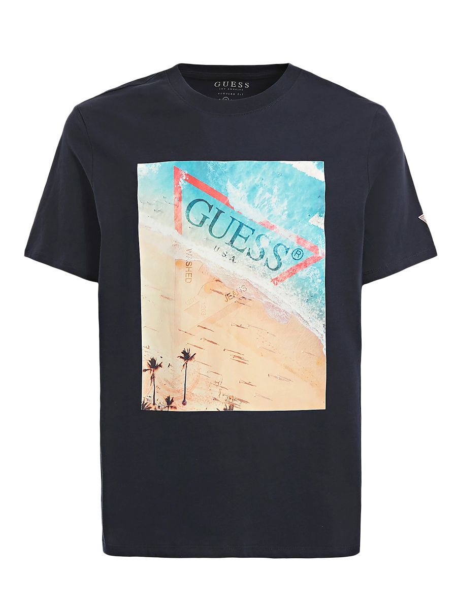 Guess Dark Blue Beach Print T-Shirt