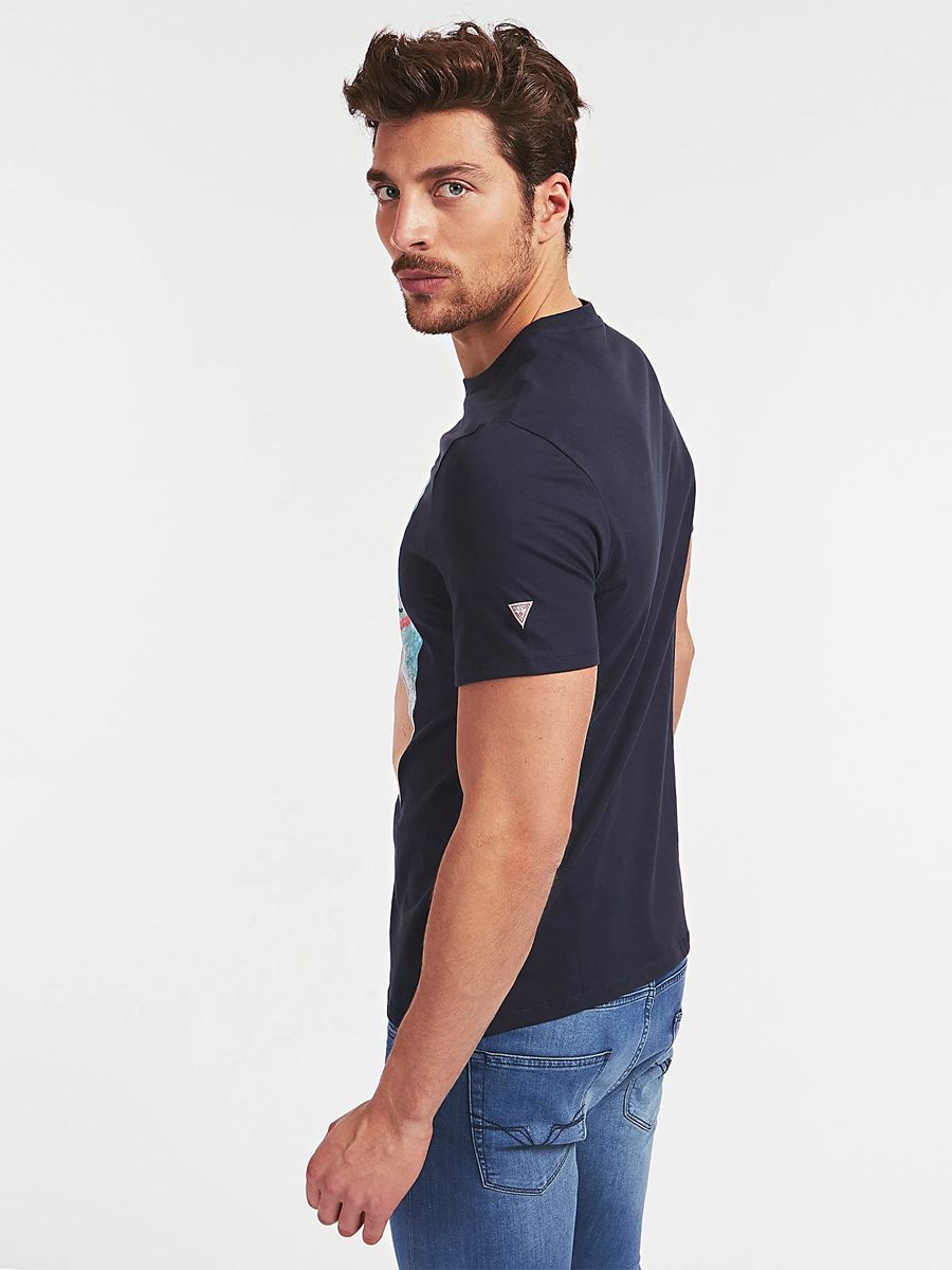 Guess Dark Blue Beach Print T-Shirt