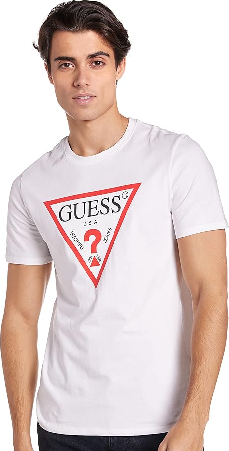 تي شيرت أبيض قطن بقبة دائرية من Guess