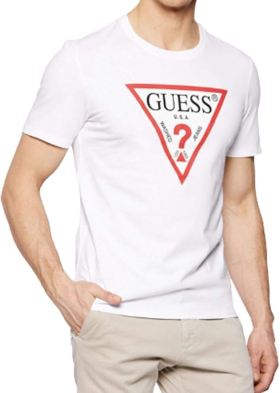 تي شيرت أبيض قطن بقبة دائرية من Guess