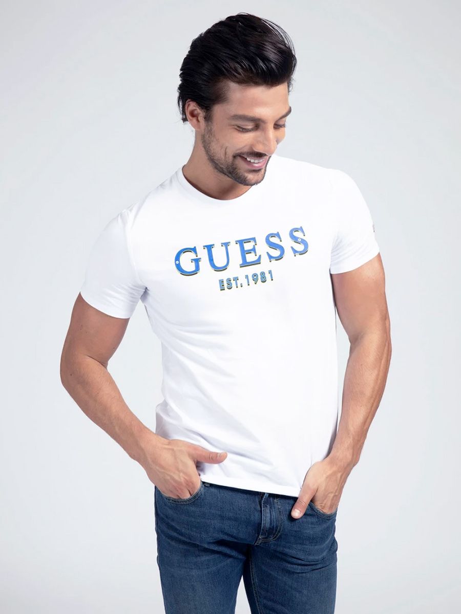 Guess White Slim Fit Front Logo T-Shirt