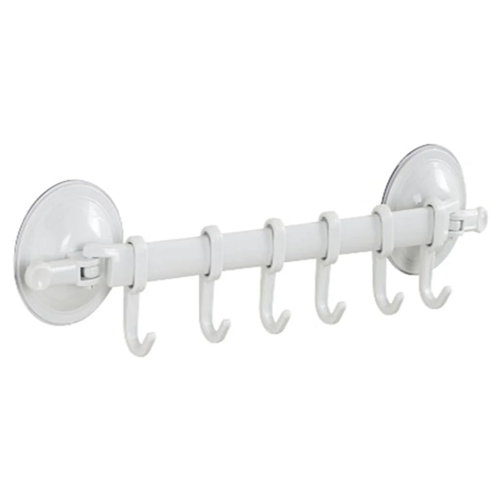 Home Bathroom Suction Cup Towel Bar Removeable Shower Rod 6 Hooks Hanger Towel Bar Suction Towel Rack