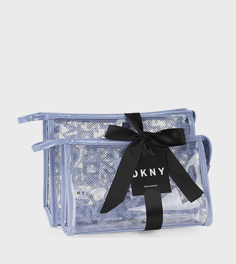 DKNY T Stand Blue Suede Monogram Printed Cosmetic Bag DSS20LD1-T