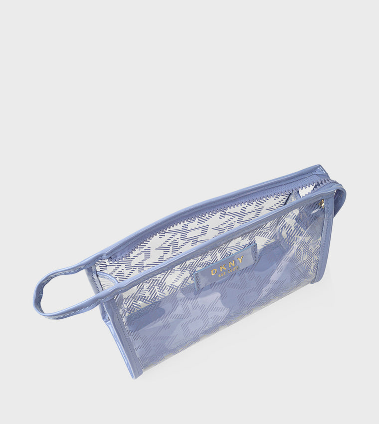 DKNY T Stand Blue Suede Monogram Printed Cosmetic Bag DSS20LD1-T