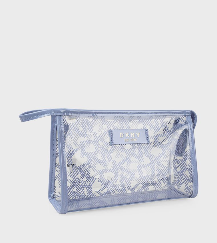 DKNY T Stand Blue Suede Monogram Printed Cosmetic Bag DSS20LD1-T