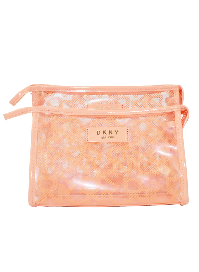 DKNY T Stand PeachSide 2 Piece M+L Pouch Monogram Printed Cosmetic Bag Storage Bag DSS20LD1