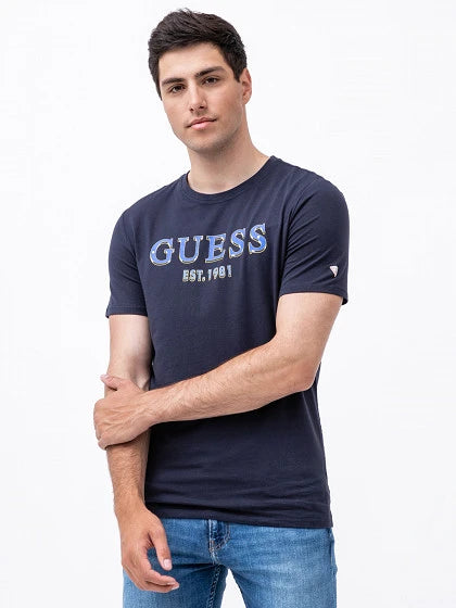Guess Navy Blue Logo Men T-Shirt