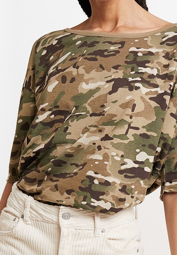 G-Star Raw Vim Loose R T WMN 1\2 SLV Khaki Army Green Lyon Jersey O Nozzle AO Women T-Shirt        D14132-B132-8111-93