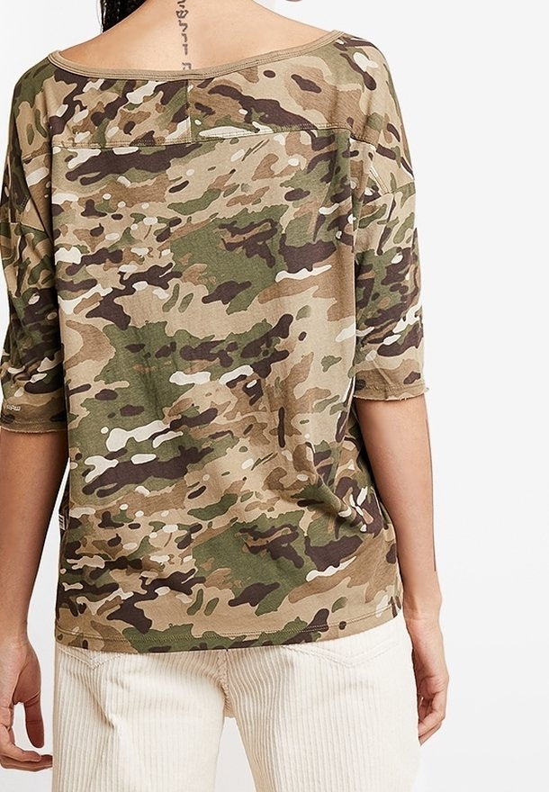 G-Star Raw Vim Loose R T WMN 1\2 SLV Khaki Army Green Lyon Jersey O Nozzle AO Women T-Shirt        D14132-B132-8111-93