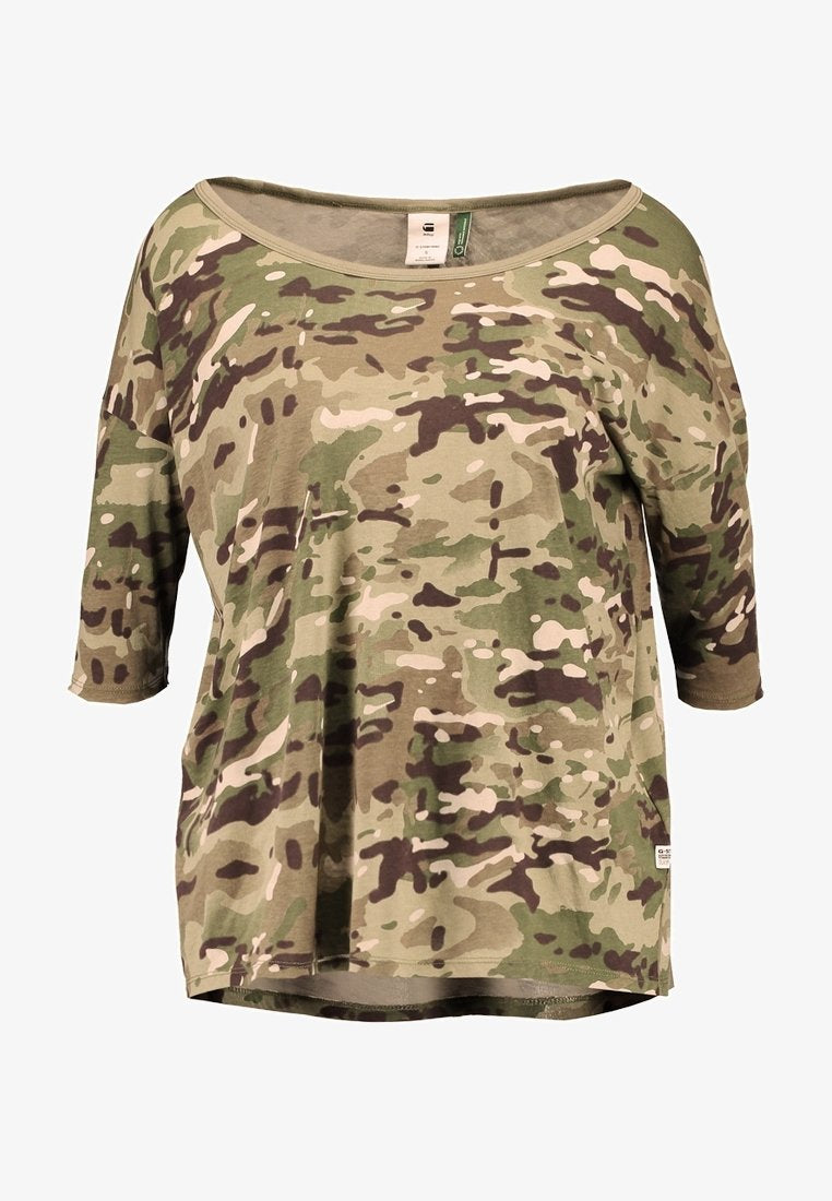 G-Star Raw Vim Loose R T WMN 1\2 SLV Khaki Army Green Lyon Jersey O Nozzle AO Women T-Shirt        D14132-B132-8111-93