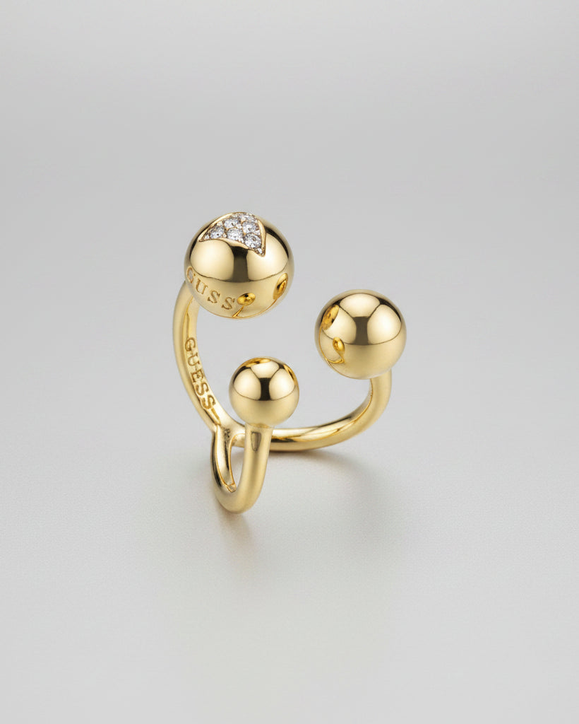 Guess Gold Three Beads Open Ring