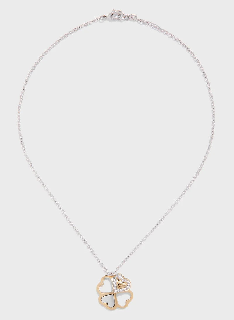 Guess Heart Clover Leaf Pandent Necklace UBN83002N