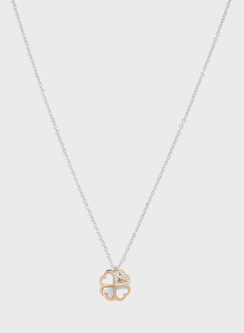 Guess Heart Clover Leaf Pandent Necklace UBN83002N
