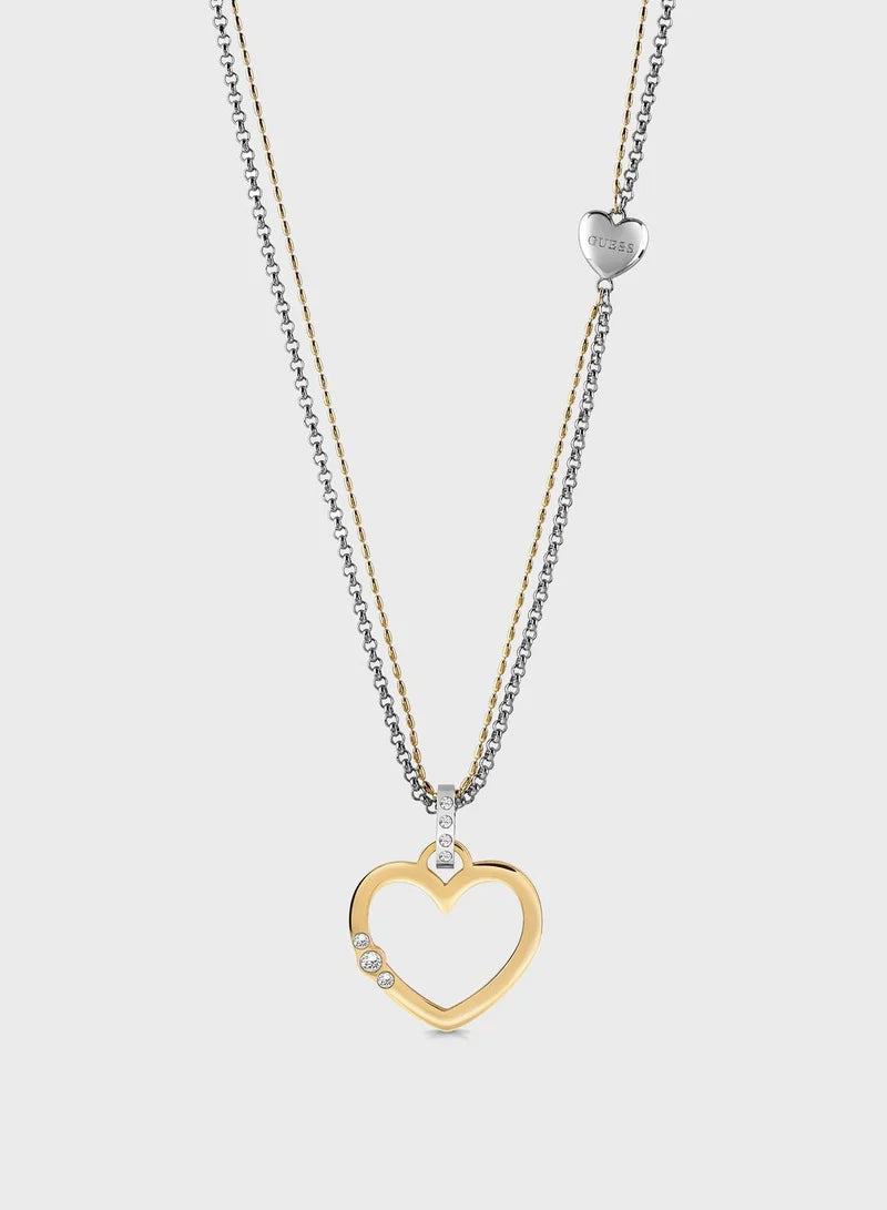 Guess Double Chain Gold Heart Necklace UBN78070