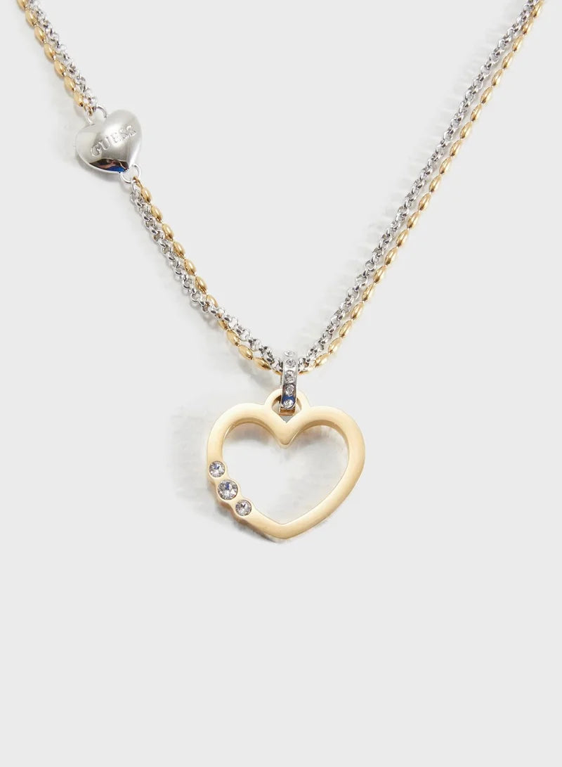 Guess Double Chain Gold Heart Necklace UBN78070