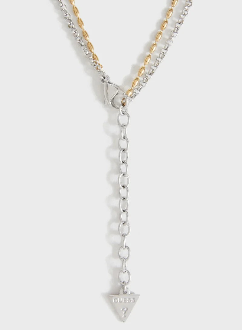 Guess Double Chain Gold Heart Necklace UBN78070