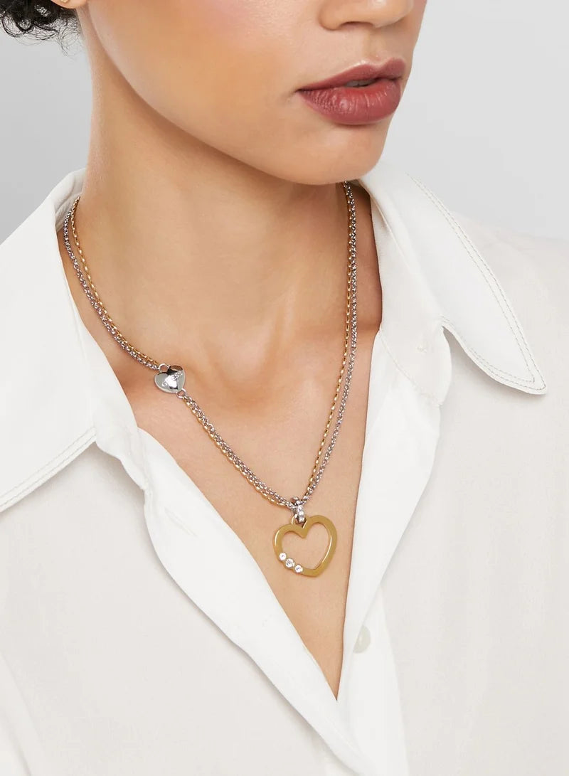Guess Double Chain Gold Heart Necklace UBN78070