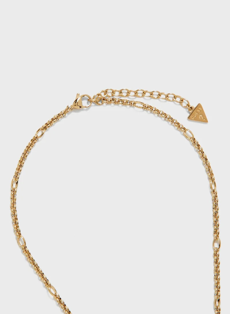 Guess Round Charm And Hexagon Pendant Necklace UBN29108