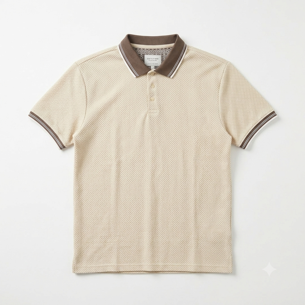 CACTUS MAN BEIGE AND BROWN POLO T-SHIRT