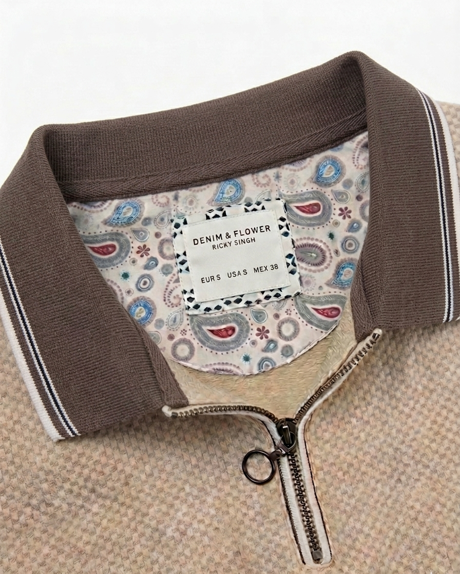 DENIM & FLOWER BEIGE MEN QUARTER ZIP