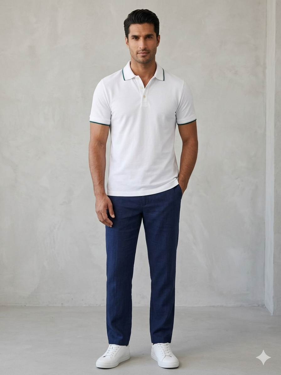DENIM & FLOWER WHITE POLO T-SHIRT MEN