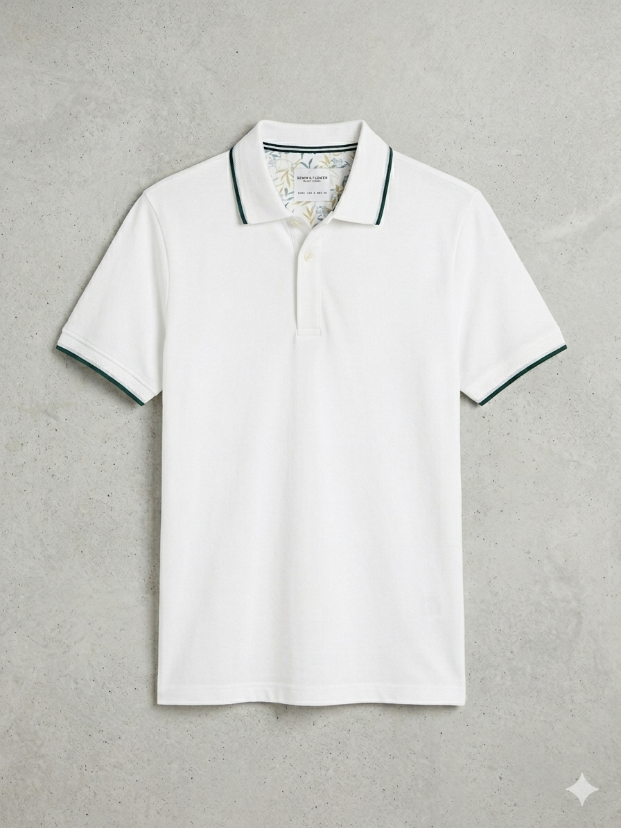 DENIM & FLOWER WHITE POLO T-SHIRT MEN