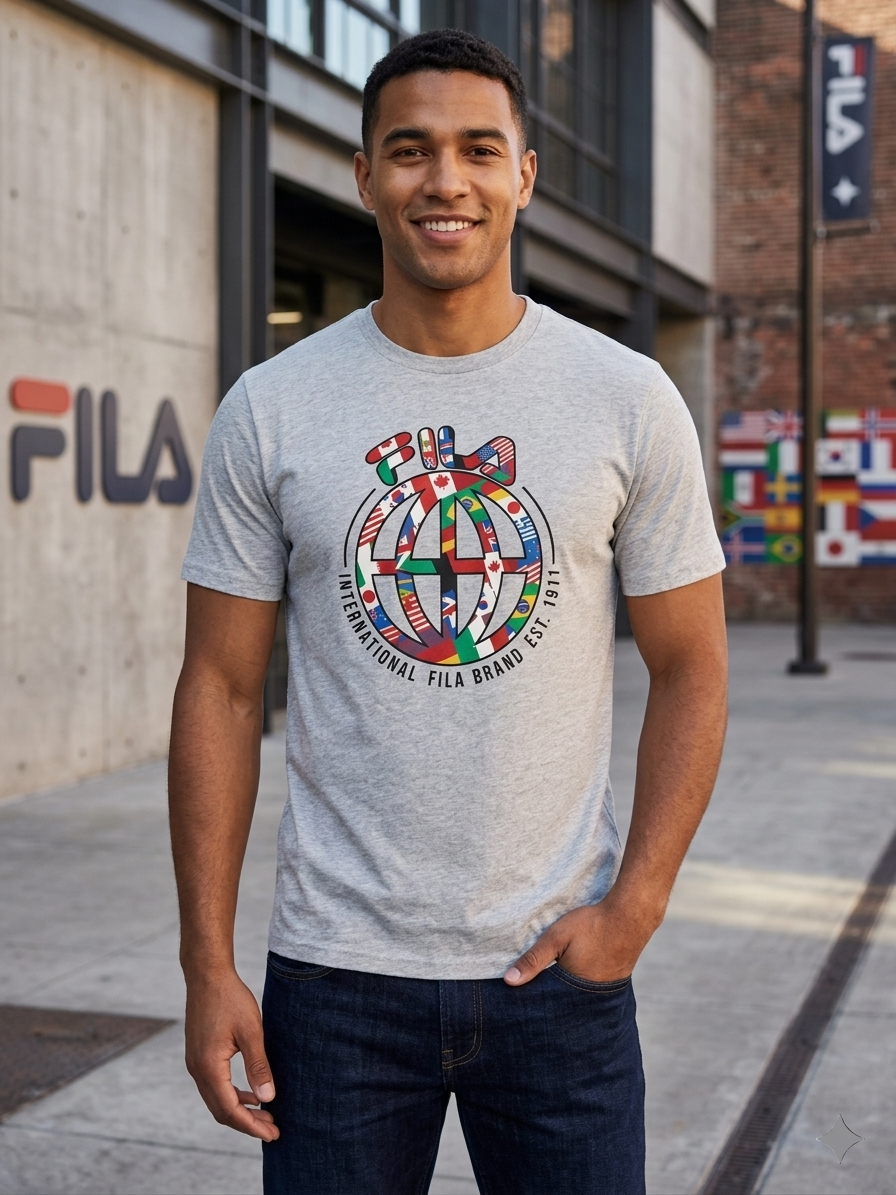 FILA BLACK "INTERNATIONAL FILA BRAND EST.1911" T-SHIRT MEN   (Lm21c543-221)