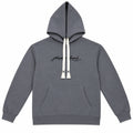 Momento Oversized Fleece Hoodie – Navy Blue, Gray Embroidered Script with Abstract Back Print