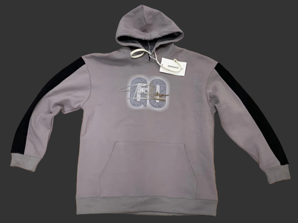 Momento Textured Hoodie with Contrast Sleeve Stripes – Taupe Grey