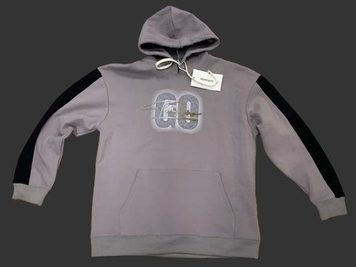 Momento Textured Hoodie with Contrast Sleeve Stripes – Taupe Grey