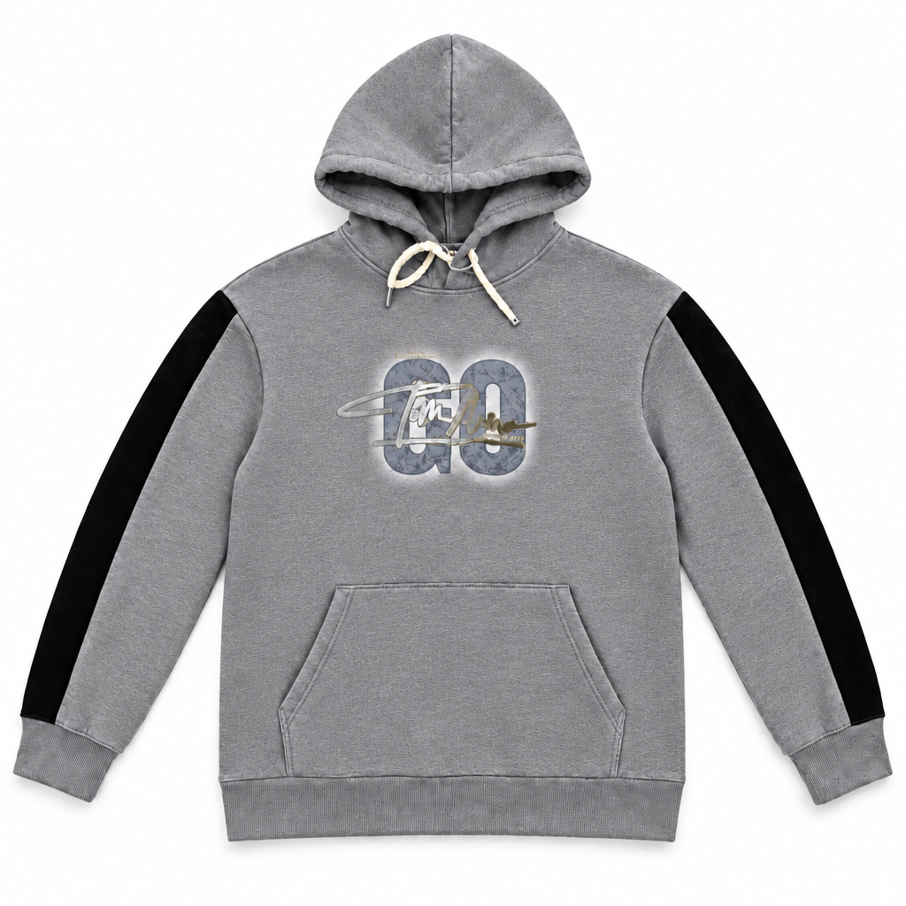 Momento Textured Hoodie with Contrast Sleeve Stripes – Taupe Grey