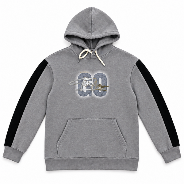 Momento Textured Hoodie with Contrast Sleeve Stripes – Taupe Grey