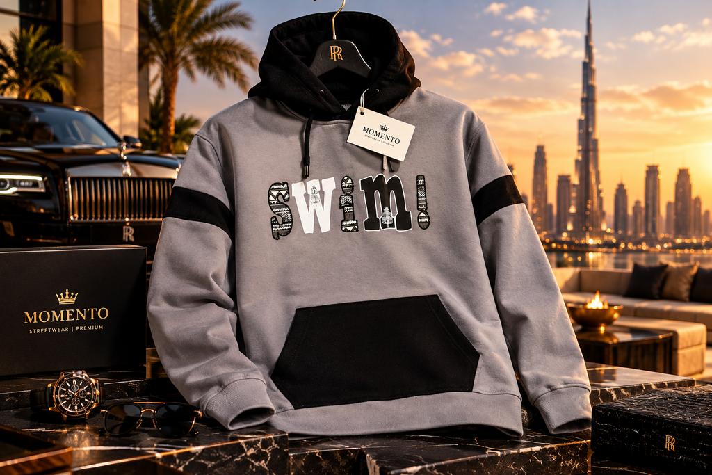 Momento "SWIM!" Colorblock Hoodie – Grey and Black