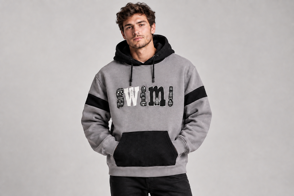 Momento "SWIM!" Colorblock Hoodie – Grey and Black