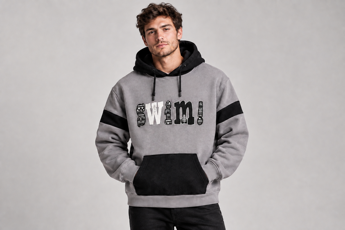 Momento "SWIM!" Colorblock Hoodie – Grey and Black