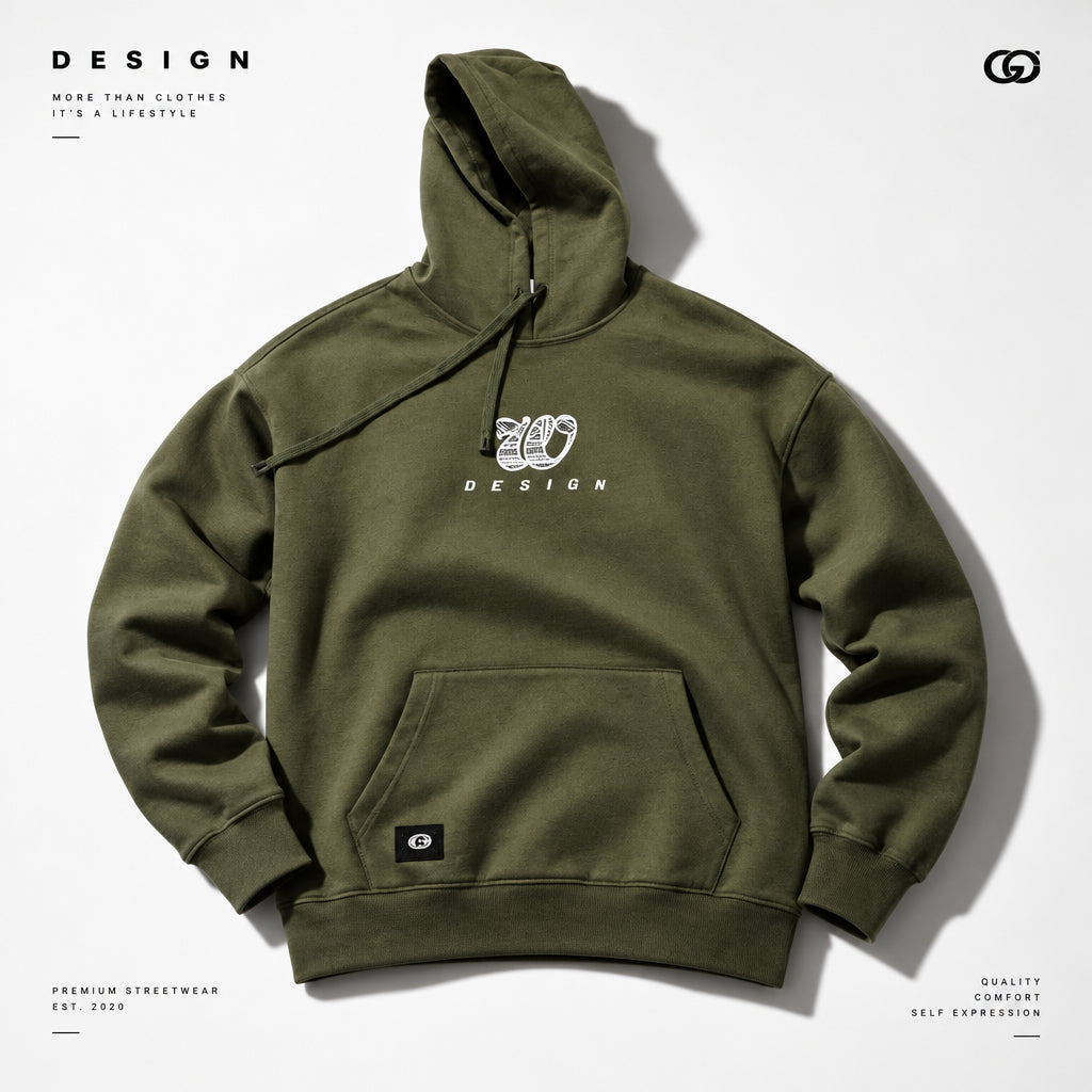 Momento Olive Green Layered-Sleeve Hoodie with Bandana Print Back Patch