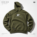 Momento Olive Green Layered-Sleeve Hoodie with Bandana Print Back Patch