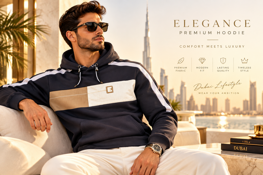 MOMENTO Color Block Hoodie – Navy & Beige