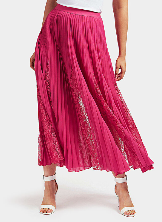 GUESS LUISA Pleated skirt with lace inserts