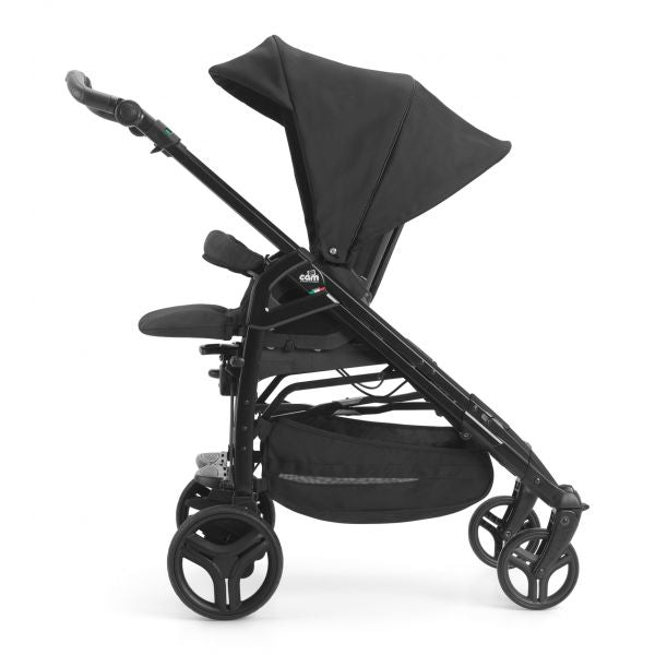 CAM Stroller Black The High Quality Travel System Stroller, Carrycot, Infant Car Seat, Diaper Bag, Foot cover, 4x Wheels, Storage Basket