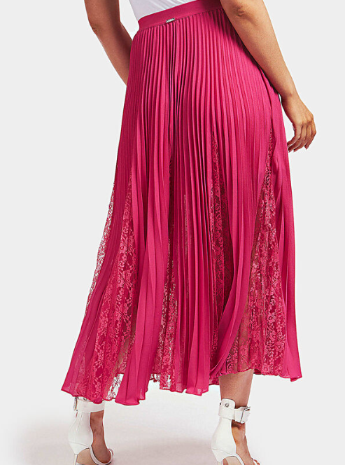 GUESS LUISA Pleated skirt with lace inserts