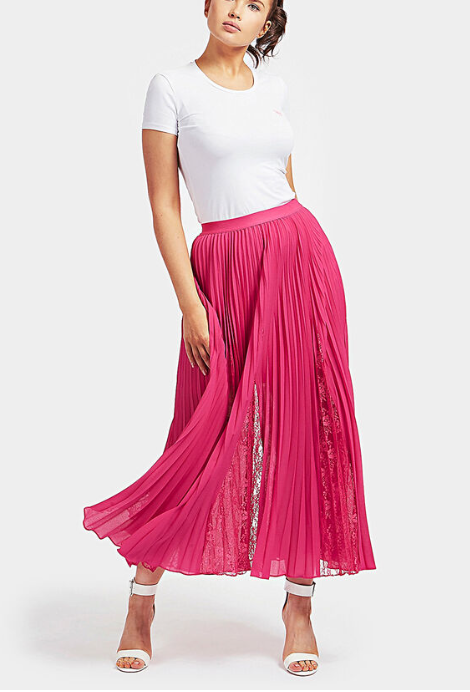 GUESS LUISA Pleated skirt with lace inserts